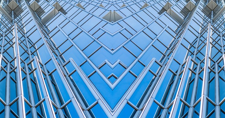 建築の詳細モダンな建物のガラスファサードビジネスの背景