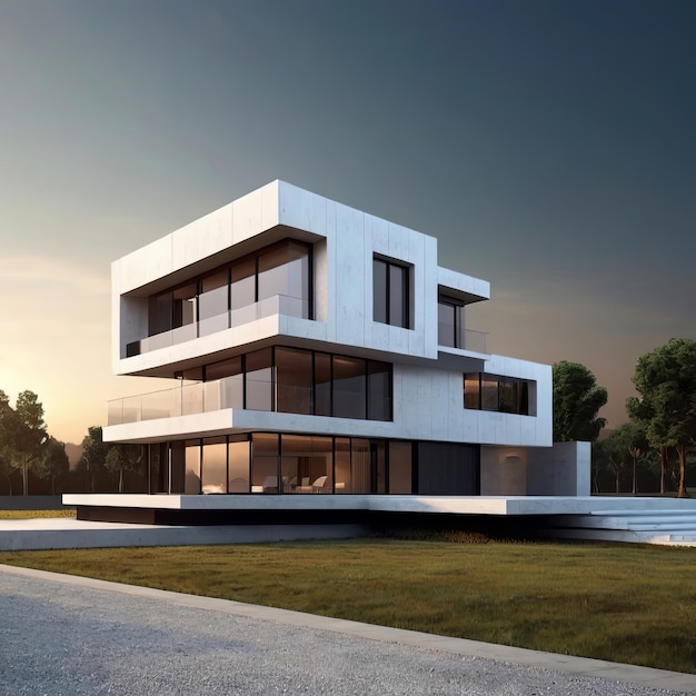 Foto progettazione architettonica di una casa con modello in scala per la presentazione