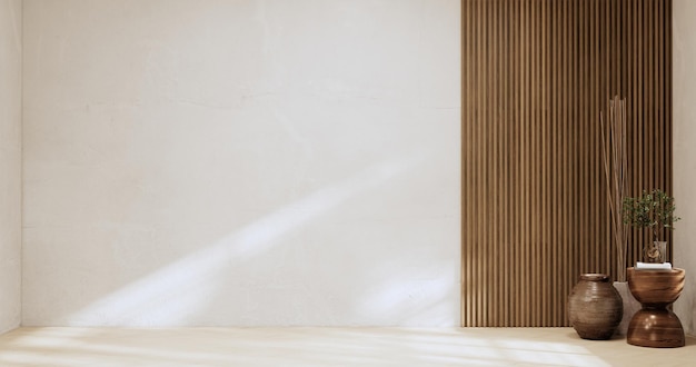 建築とインテリアのコンセプト 空の部屋と木製パネルの壁の背景 3D イラストレンダリングxA