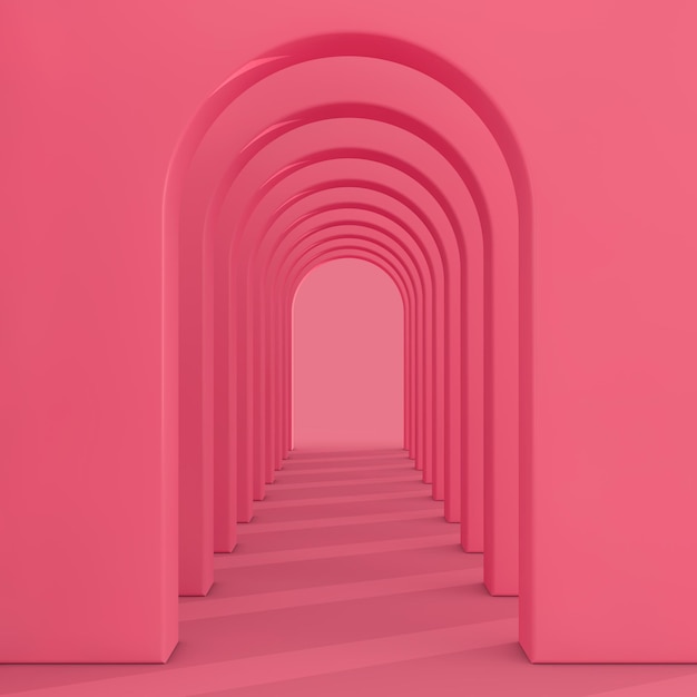 Architettura interni pareti rosa vuote ad arco pass 3d rendering