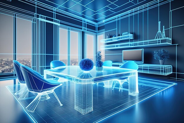 архитектура и интерьер виртуальная реальность голограмма дома и дизайн под рукой AI Generated