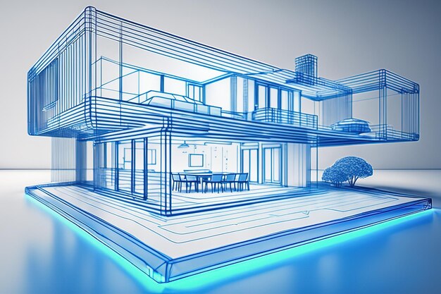 建築とインテリア 仮想現実 住宅とデザインのホログラム AI 生成の不動産