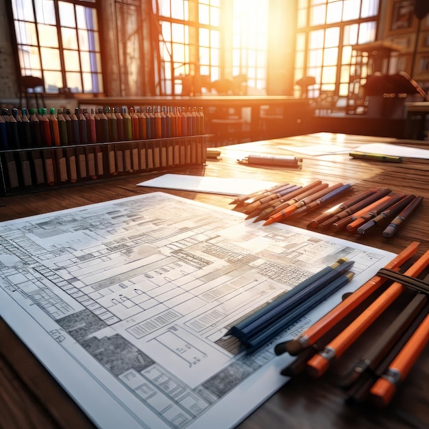 Architecture model and construction plans on the table