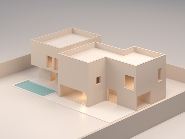 Modello di architettura modello isolato di casa per la vendita di beni immobili o prodotti da costruzione modello 3d di studio di architettura di alloggi di progettazione