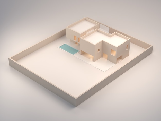 건축 모델 부동산 또는 건설 제품 판매를 위한 집의 고립 된 모델 디자인 주택 건축 스튜디오 모델 3d 렌더링