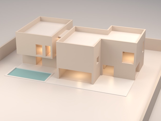 사진 건축 모델 부동산 또는 건설 제품 판매를 위한 집의 고립 된 모델 디자인 주택 건축 스튜디오 모델 3d 렌더링