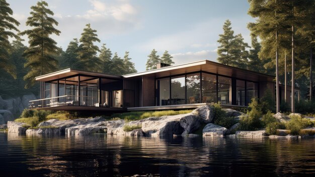 Architecture modern lake house