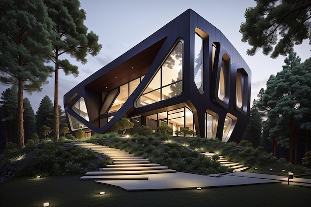 architecture and nature merge in modern designnight forest