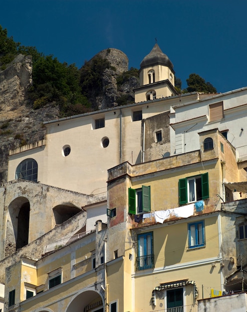 Architecture of the old buildings on sky background