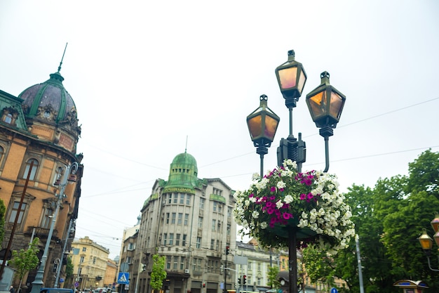 The architecture of the old city of Lviv. Old Europe. Vintage buildings