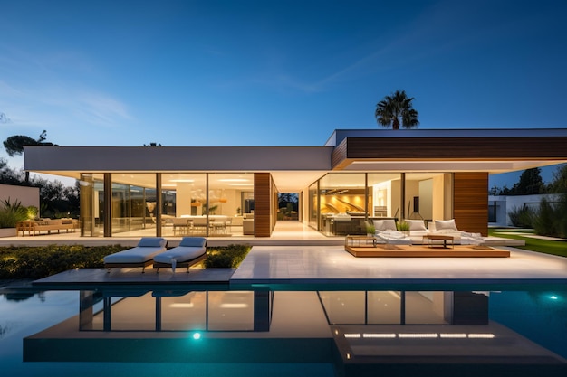 Architecture photography of a modern villa designed with a sleek and minimalist aesthetic