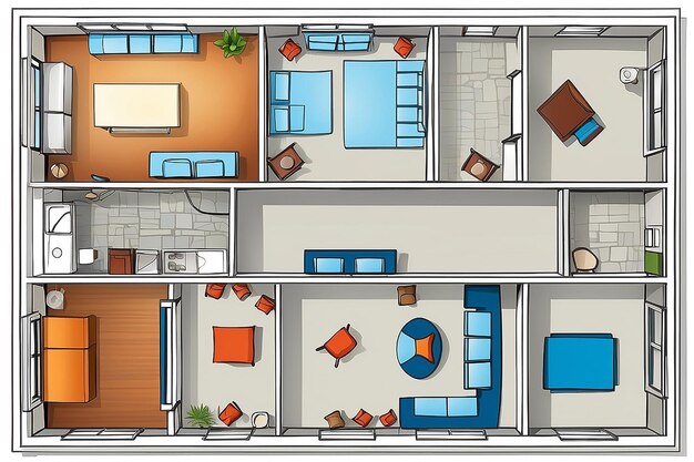 Architecture plan with furniture in top view vector