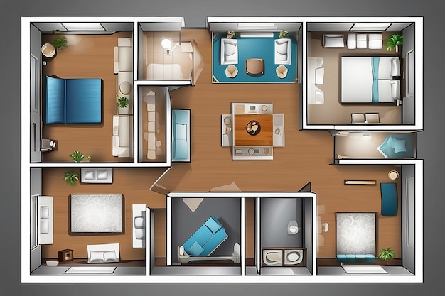 Architecture plan with furniture in top view vector