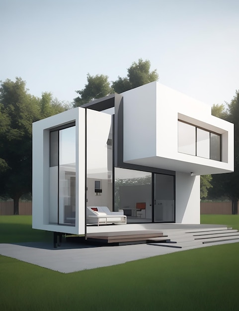 Architectuur 3d rendering illustratie van een minimaal modern huis