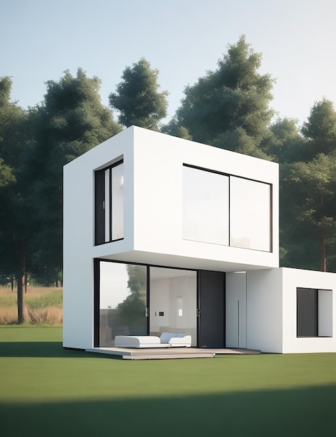 Architectuur 3d rendering illustratie van een minimaal modern huis