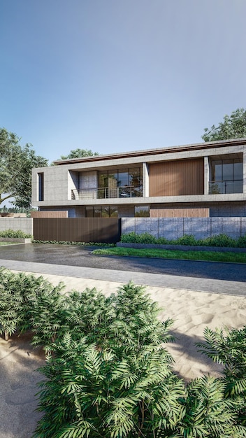 Architectuur 3D-rendering illustratie van minimaal huis