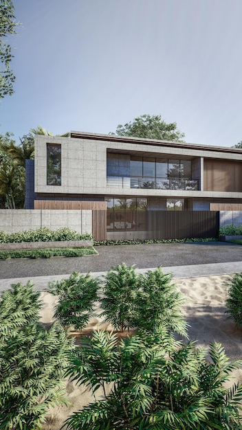 Architectuur 3d-rendering illustratie van minimaal huis