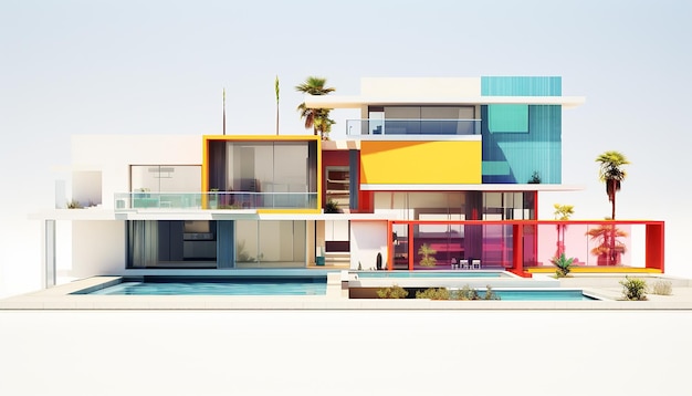 Architectuur 3d teruggevende illustratie van modern minimaal huis op witte achtergrond