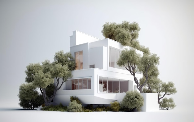 Architectuur en natuur komen samen in een modern design geïsoleerd op een witte achtergrond