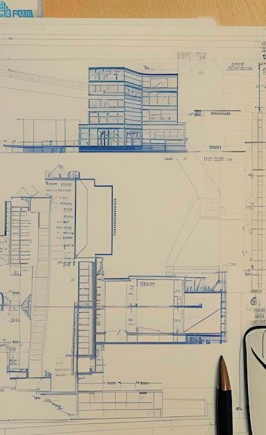 Foto architectuurplanningstekeningen achtergrond architectuur droomconcept gemaakt met generative ai