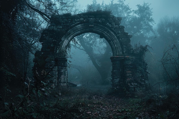 Archway in an enchanted fairy forest landscape