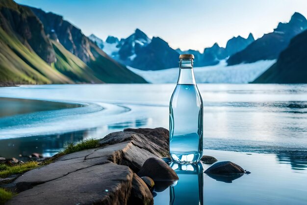 Фото Шаблон бутылки с водой из айсберга arcitc реклама брендинга чистой пресной воды