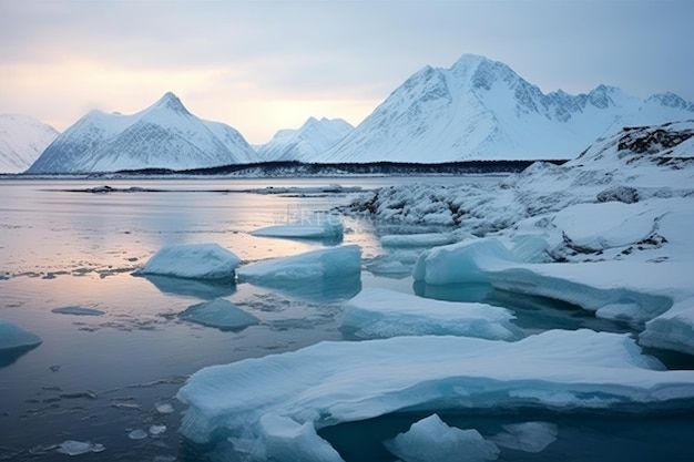 Arctic Allure Icy Waters and Snowy Peaks Winter