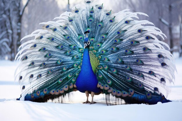 Arctic beautiful peacock on the snow