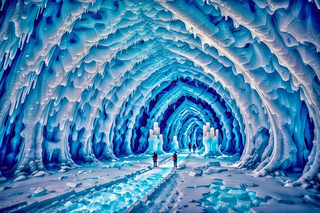 北極の美しい雪山の海と空の風景