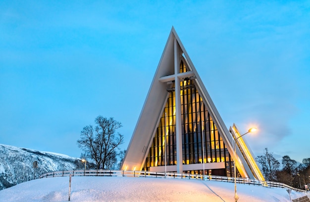 Arctic cathedral in tromso polar norway on a winter evening