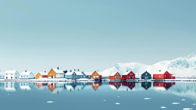 Photo arctic city panorama with colorful houses at snow