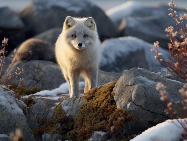 Photo arctic fox in the arctic habitat wildlife photography