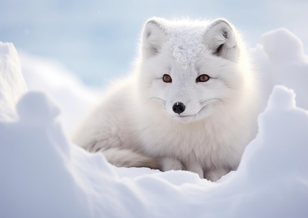 An arctic fox enjoying a quiet moment in the peaceful snow