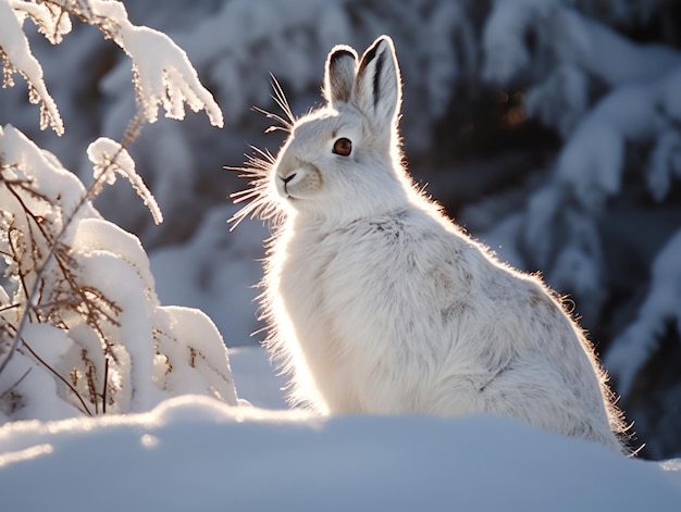 Photo arctic hare in the arctic habitat