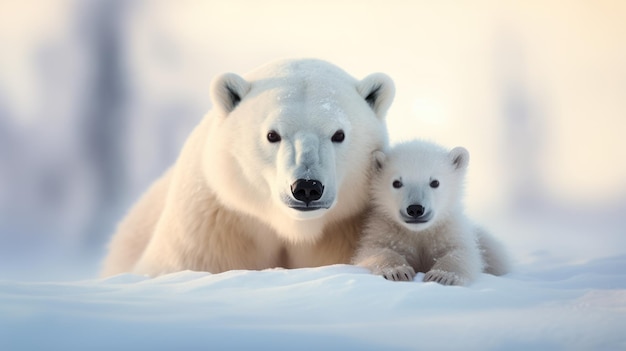 Arctic Harmony IJsbeer en zijn welpen in de Snow Generative AI