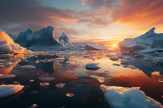 Premium AI Image | Arctic Ice Field Majestic Floating Icebergs