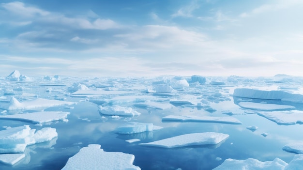 北極の冷たい水の海にある北極の流氷