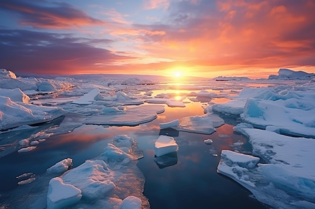 Фото Арктический лед тает огромное арктическое пространство в состоянии таяния, раскрывающее тревожное глобальное потепление