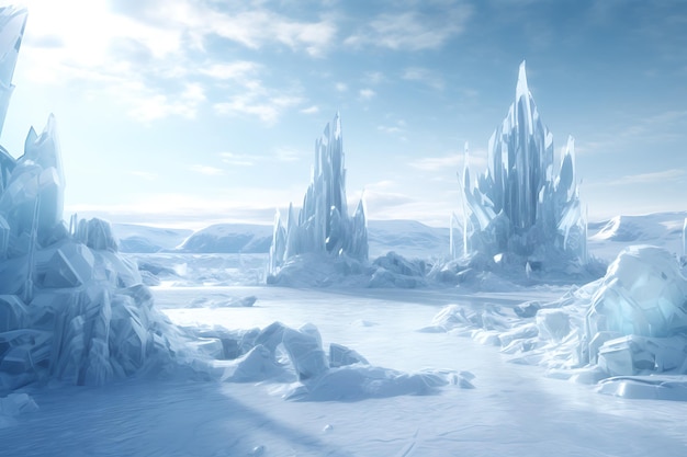 Foto paesaggio artico popolato da fantastiche creature di ghiaccio