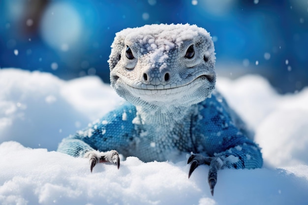 Arctic lizard in the snow closeup