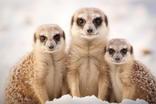 Arctic meerkat family on the snow