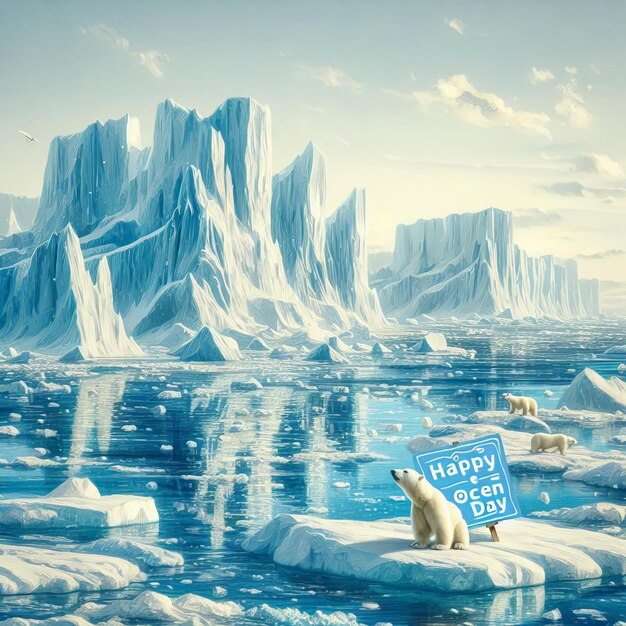 Photo arctic ocean icebergs world ocean day