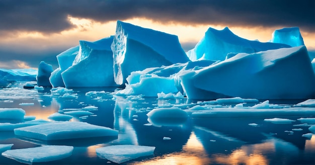 Arctic panorama with icebergs