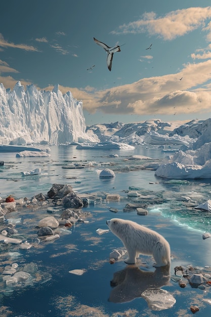 Arctic Sentinel Polar Bear Overlooking Melting Glacial Landscape