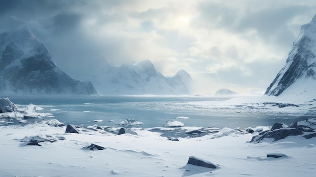 Arctic Snow Region A Stunning Winter Nature Scene With Mountains