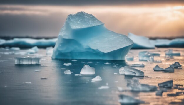 Photo arctic sunrise over iceberg and sea ice