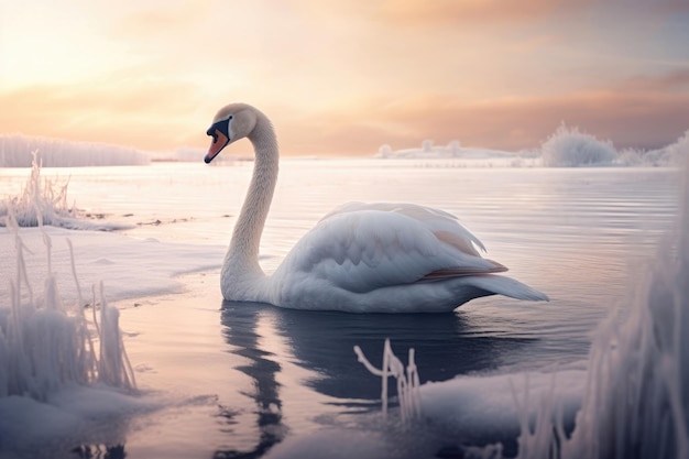 Arctic swan in the winter