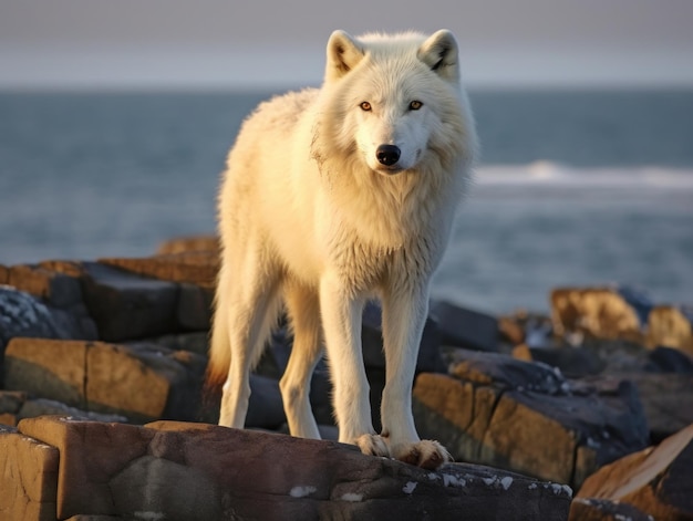 Photo arctic wolf in the arctic habitat