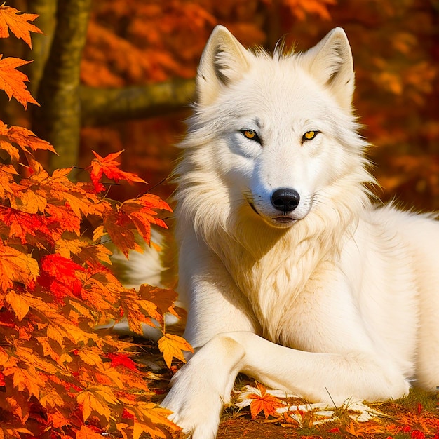 Arctic Wolf Looking at the Camera on a Fall Day generated by AI