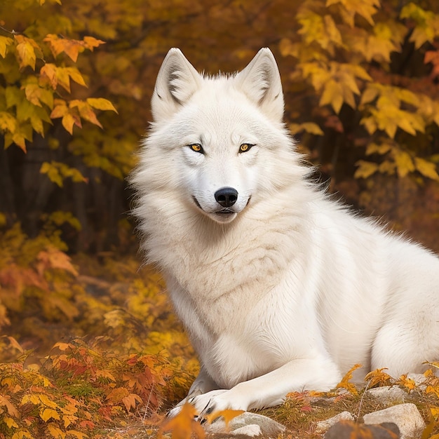 Arctic Wolf Looking at the Camera on a Fall Day generated by AI